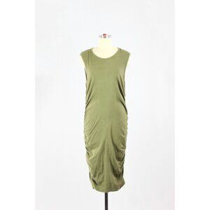 MAJESTIC FILATURES Deluxe Tee Green Cotton Jersey Ruched Tank Dress, Size 4/L